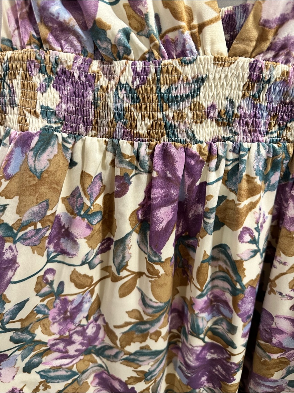 Lush Floral V-Neck Maxi Dress in Purple and Cream - Picture 4 of 7
